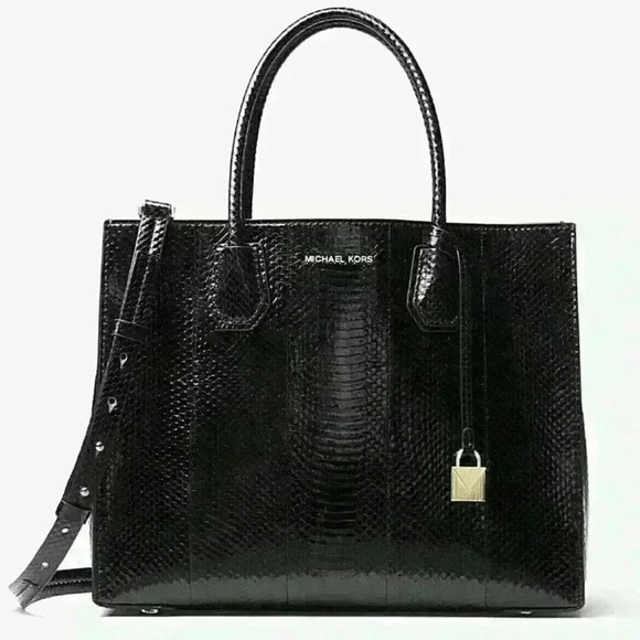 NWT Michael Kors black large conv tote genuine snake skin - Picture 1 of 10